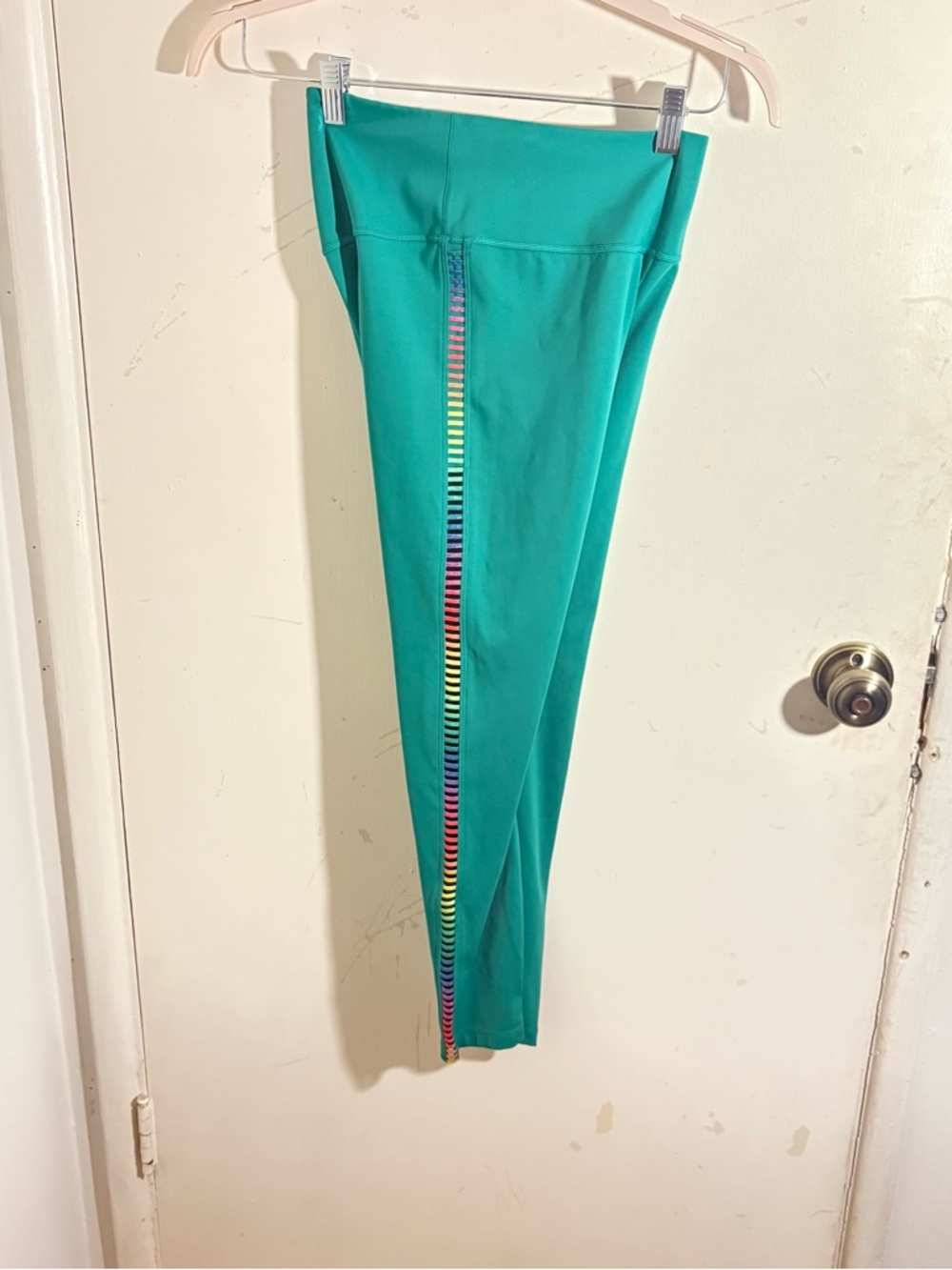Nike High Rise Teal Leggings with Rainbow Side Stripe Details
